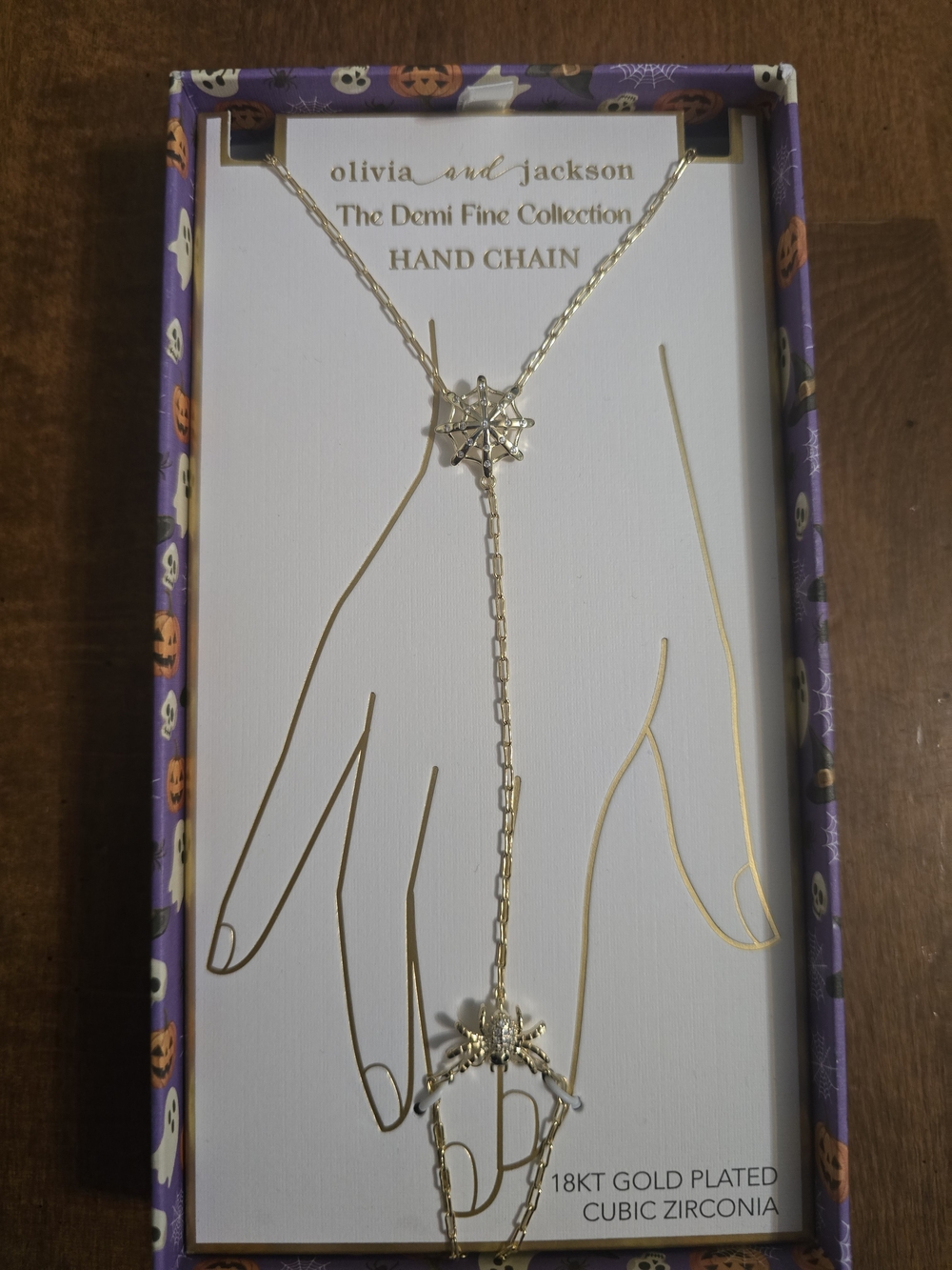 Olivia and Jackson Spider & Web Gold Plated Hand Chain